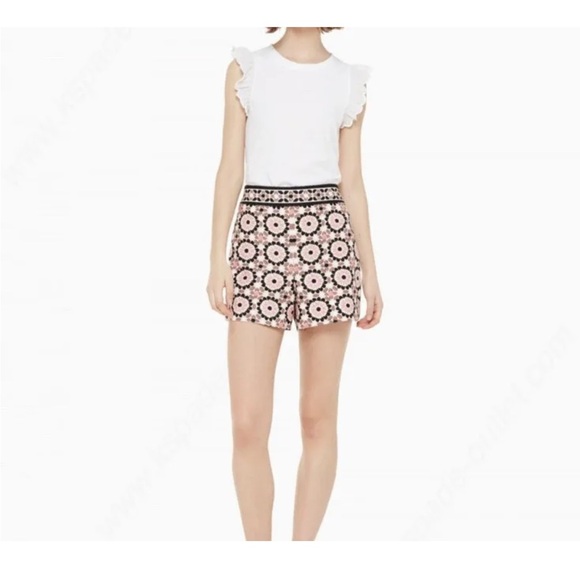 kate spade Pants - Kate Spade High Rise Floral Mosaic Jacquard Shorts Pink Black White Sz 0